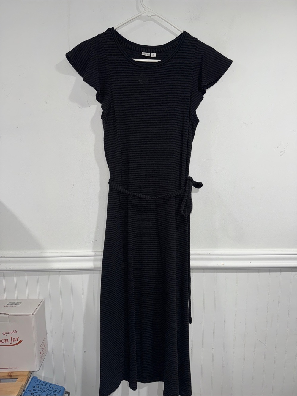 Gap Classic Black Stripe Maxi Dress Tie Waist XS NEW